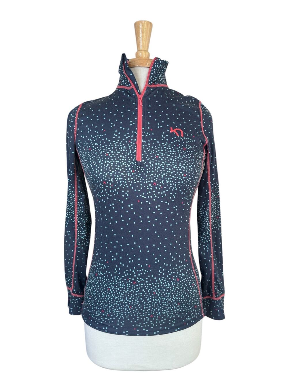 KARI TRAA Meteor Half Zip Long Sleeve Top Size Small Womens Blue Dot #622136